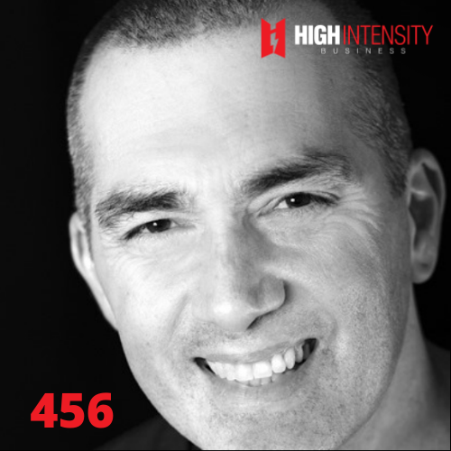 A close-up profile photo of Pete Cerqua in black and white with a black background with the High Intensity Business podcast logo on the top-right and the episode number on the bottom-left.
