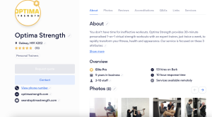 A Screenshot of Optima Strength's Bark.com profile