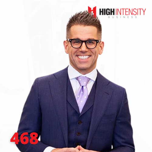 A profile photo of Luke Carlson with a white background with the High Intensity Business podcast logo on the top-right and the episode number (468) on the bottom-left.