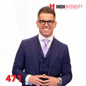 A profile photo of Luke Carlson with a white background with the High Intensity Business podcast logo on the top-right and the episode number (471) on the bottom-left.