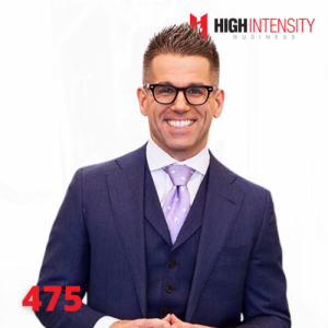 A profile photo of Luke Carlson with a white background with the High Intensity Business podcast logo on the top-right and the episode number (475) on the bottom-left.