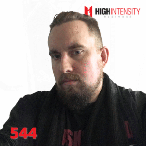A profile photo of Anthony "Tony" Sandbothe with a white background with the High Intensity Business podcast logo on the top-right and the episode code (543) on the bottom-left.