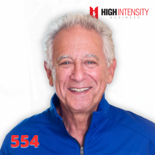 A profile photo of Ben Fisher with a white background with the High Intensity Business podcast logo on the top-right and the episode code (554) on the bottom-left.