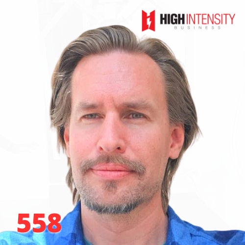 A profile photo of Simon Shawcross with a white background with the High Intensity Business podcast logo on the top-right and the episode code (557) on the bottom-left.