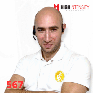 A profile photo of Daniele Schittone with a white background with the High Intensity Business podcast logo on the top-right and the episode code (567) on the bottom-left.