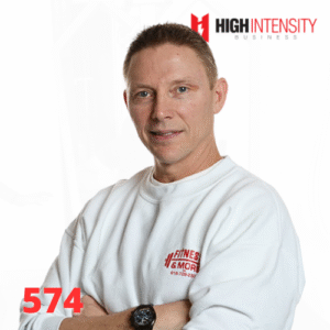 A profile photo of Steve McKinney with a white background with the High Intensity Business podcast logo on the top-right and the episode code (574) on the bottom-left.